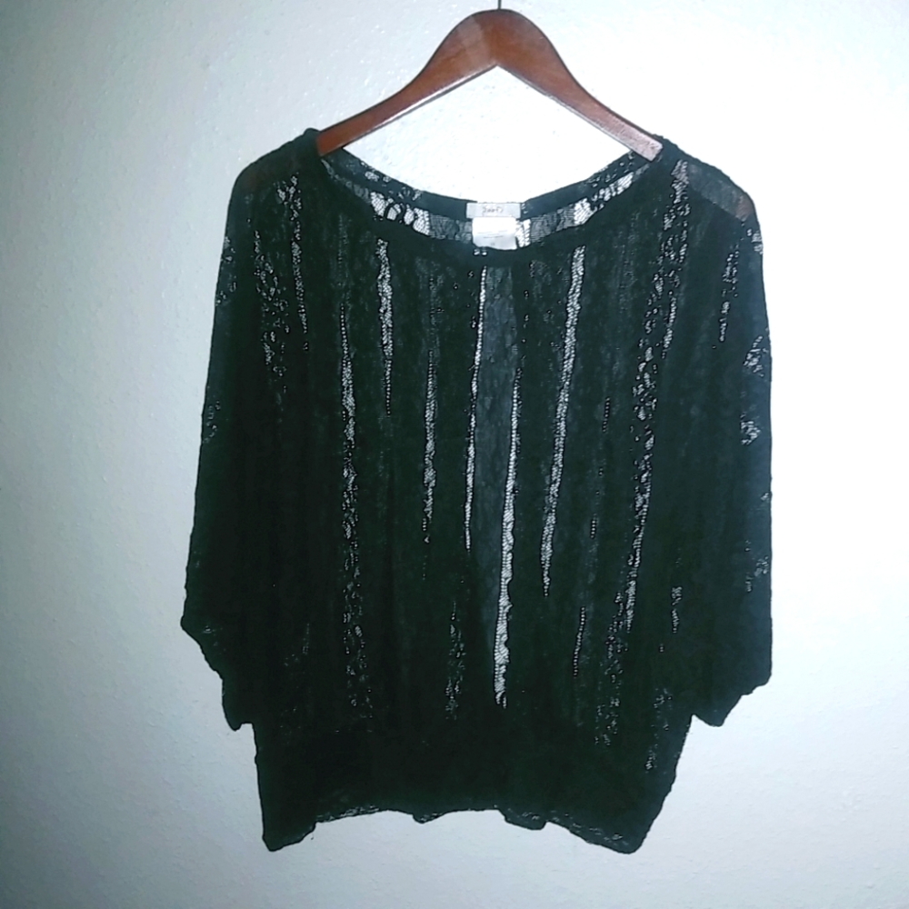 Poof 3X Whimseygoth Batwing Open Knit Black Open Back Top